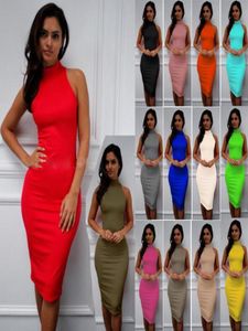 Women039s Fashion half high collar skirt stretch slim sleeveless dress simple dress nightclub party sexy dresses7043744