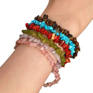 Designer armband kvinnor trasiga naturliga ädelstenar armband oregelbundna kristall stretch chip pärlor nuggets armband kvarts armband för dam