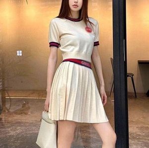 Desinger new summer Women's two-piece set t-shirt+skirts pleated dress printed sweet style for girls mini dress