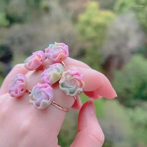 Küme halkaları yanyuan agate jade çiçek kakma yüzük oyma kadınlar bilezik mücevher taşları aksesuarlar enerji hediyeleri taş cazibesi gerçek