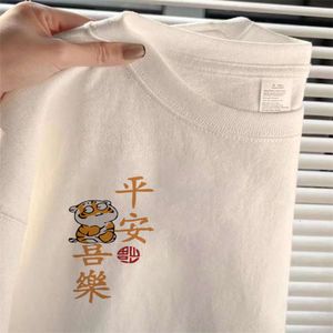 Designerskie męskie koszulki T-koszulki T-shirty w stylu chiński bawełniany krótki rękaw Summer Nowe luźne załoga biała czarna swobodna koszula na dno 230 f6b