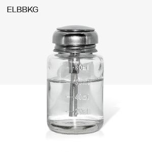 Tryck ner glas tom pump dispenser för nagellack alkoholmakeup remover clear påfyllbar flask flytande rengöringslager förvaring