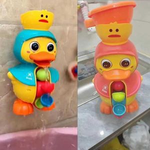 Bath Toys 2023 Cute Duck Baby Shower Toy Childrens Water Game Spinner and Sution Cup Water Wheel Game Childrens Bathroom d240522