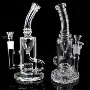 Tjock Glass Bong Hookahs Recycler Water Pipe Bubbler Heady Smoking Oil Dab Rig med Percolator 14mm Bowl