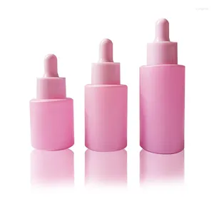 Bottiglie di stoccaggio olio essenziale 20 ml 30 ml 40 ml rosa viola bianco albicocca bottiglia di gocce in vetro glassata con coperchi colorati all'ingrosso