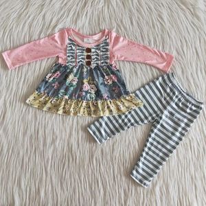 Set di abbigliamento design per bambini vestiti per ragazze bambini boutique designer outfit fiore pantaloni a strisce fiorite