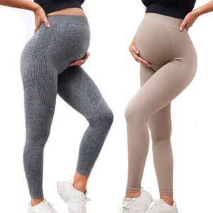 Elastyczne legginsy macierzyńskie z wysokim talią dla kobiet w ciąży Wsparcie brzucha poporodowe leggins