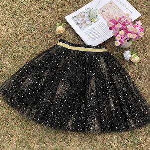 Юбки Girls 2024 Summer Fashion Solid Color Starry Sky Sprinkled Gold Spring Короткая юбка короткая юбка Y240522