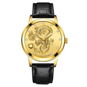 Chińska moda inkrustowani wodoodporne wodoodporne wzór smoków męski kwarc zegarek