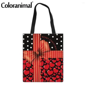 Bolsas de compras coloranimal 2024 Design Canvas Shopper Bag Feliz Feliz Natal Pripas de Decoração Mulheres Presente Linear Tote Eco-Bolsa