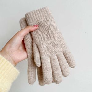 Fashion Women Men Winter Cashmere Cold Protection Double-layer Thickening Warm Touch Screen Knitted Woolen Gloves L2405