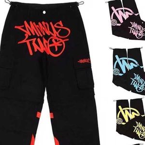 Y2k American hip-hop wide leg pants with printed pockets trendy mini two loose work pants casual pants for men