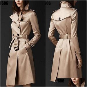 Womens Trench Coats With Logo British Style Coat For Women New Spring And Autumn Double Button Over Long Plus Size S-3Xl Drop Delivery Otob0