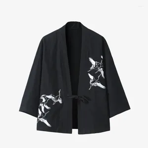 Этническая одежда 2024 Высококачественная хлопчатобумажная бельевая белье японская мода мужская кимоно -самурайская траншевая куртка