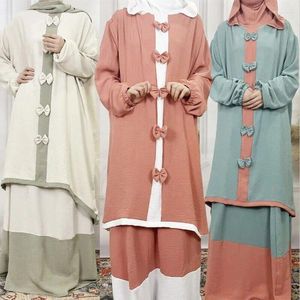 Etnik Giyim Alçakgönüllü İki Parça El Kıyafet Müslüman İslami Duat Abaya Arap Kaputlu Khimar Burka Robe Türkiye Elbise Kadın Ramazan Kıyafetleri