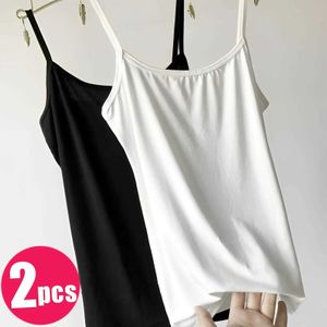 Женские танки Camis Женский сплошной цвет хлопок дикий Camis Top Top Top Top Top 2023 Летний сексуальный наплечный ремешок Основной верхний верхний рукавый D240521