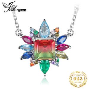 Pendant Necklaces JewelryPalace New Arrival Nano Simulation Watermelon Tourmaline Create Ruby 925 Sterling Silver Pendant Necklace for Women 45cm d240522