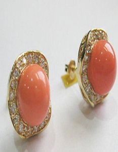 Ny 10mm Coral Pink South Sea Shell Pearl Crystal Plated Stud Earrings1729586