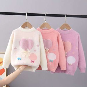 Chic New Autumn Winter Tjock Pullover Knit Lace Butterfly-Knot Sweaters Children Klädflickor Ströja FY11292 L2405