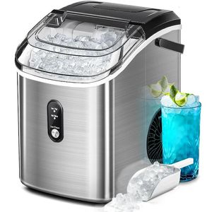 Aglucky Nugget Ice Maker Countertop Portable Pebble Ice Maker Machine 35 lbsday Chewable Ice Self-geaning Rostfritt stål 240520