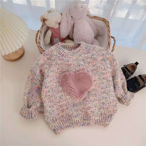 Little Girl'S Three-Dimensional Love Color Children'S Clothing Autumn Winter Girls' Fashion Sweet Knitted Sweater L2405