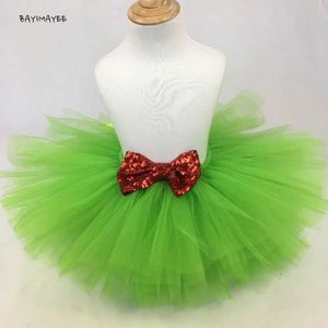 Saias garotas bonitas Tutu Green Tutu Baby Tulle Pettiskirts Ballet Tutus com lantejoulas Bow Kids Christmas Party Skirt Costume Underskirts Y240522