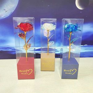 Decorative Objects Figurines Galaxy Rose Eternal 24K Gold Foil Plastic Artificial Valentines Day Gift Beautiful Flower Decoration H240522