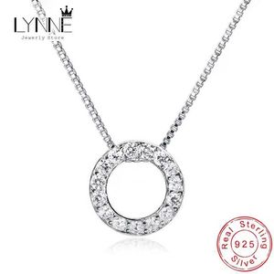 Pendant Necklaces New Fashion 925 Sterling Silver Jewelry Round Zircon Pendant Necklace for Womens Fine Half Rhinestone Round Kravik Chain Necklace d240531
