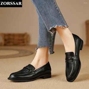 Casual Shoes 2024 Spring Women's Soft Leather English Style Loafers Fashion Round Head Center Heel Solid Design Zapatillas Mujer