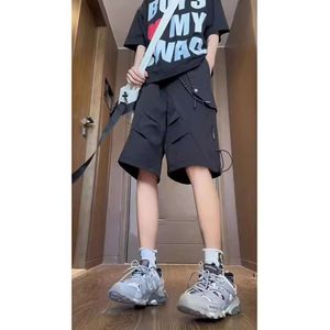 American style workwear shorts, men's new summer trendy high street loose straight tube casual drawstring five part pants M522 23