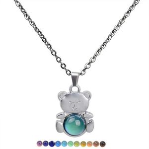 Pendant Necklaces JUCHAO Mood Necklace Womens Bear Pendant Necklace with Temperature Varying Color Stainless Steel Chain Necklace d240522