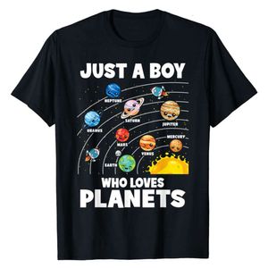 Bara en pojke som älskar planeter solsystem astrology rymd t-shirt planeter-älskare nörd grafisk tee roliga fysiska forskare toppar l2405