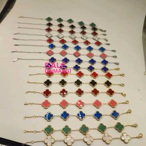 Original 1to1 Van C-A 18k Gold Lucky Four Leaf Grass Bracelet Fashion Light Luxury Five Flower Double sided Fritillaria Straight Hair B5HY