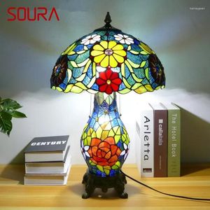 Tischlampen Soura Tiffany Lampe American Retro Wohnzimmer Schlafzimmer luxuriöser Villa El Buntglas Schreibtisch