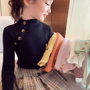 2022ファッションスプリングニットプルオーバートップタートルネックガールズセーター2〜14歳の子供服暖かい子供セーターL2405