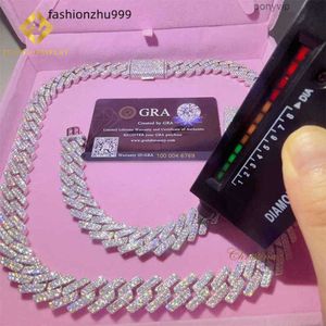 Colares de colares de jóias de jóias de grife de jóias para homens Cadeia 15mm Moissanite Bracelet Silver Cuban Link Pass Diamond Tester GRA VVS Meeo