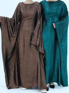 Abbigliamento etnico Batwing satinato maxi abaya Dubai Luxury 2024 Abayas per donne abiti di caftano musulmani islam caftan marocine abito femme musulmane