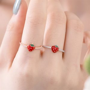 cute strawberry band rings designer for woman party rose gold luxury 925 sterling silver diamond ring jewelry fashion white 5A cubic zirconia womens gift box 6-9