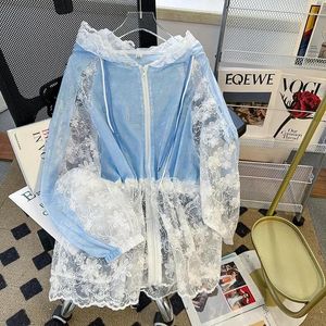 Women's Jackets Senior Sense Lace Stitching Cardigan Hooded Sunscreen Clothing Coat Girl 2024 Style Summer Thin Section Outdoor Ladies Jacke
