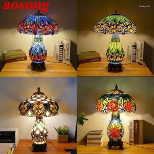 Tischlampen Aosong Tiffany Lampe American Retro Wohnzimmer Schlafzimmer luxuriöser Villa El Buntglas Schreibtisch