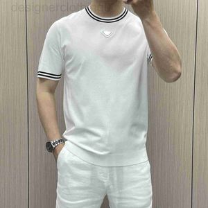 Men's T-Shirts Designer 2024 Summer Solid Color Basic Triangle Iron Label Ilite Knitted Simple Men's Short Sleeve Round Neck T-shirt KPM2