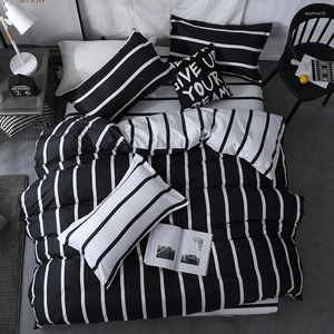 Bettwäsche Sets Black White Classic Set Striped Bettbedeckungsbett Leinen Geometrische Flachblech Setqueen Full Twin King