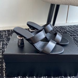 Top quality Knitted Kitten heels slippers sandal women's Real leather open toes slides luxury designer heeled Office Evening shoes Factory footwear With box