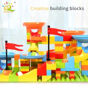 HUIQIBAO 80/201PCS Marble Race Run Large Building Blocks Funnel Slide Compatible City Big Bricks MOC STEM Toys For Children Kids