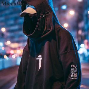 Mäns hoodies tröjor Michael Kova High Necked Fish Mouth drog upp japanska sportkläder Mens/Womens Hooded Overdimasy Street Clothing Hip-Hop Q240521