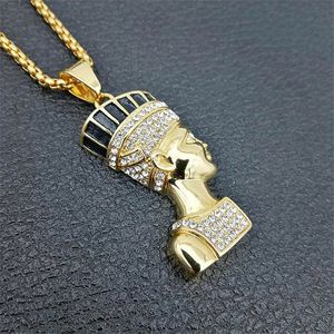 Hip Hop Egyptian Queen Nefertiti Pendant Necklaces for Women Jewelry 14K Gold Jewellery