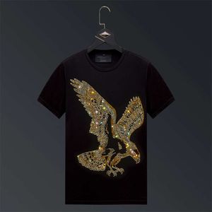 Short sleeve mens T-shirt fashion hot diamond clothes Eagle Mens loose social body Shirt Large