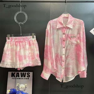 Kvinnor S Loose Palazzo Summer Print Floral Long Sleeve Sunscreen Shirt and Shorts Twinset 2 PC Pants Suit 318