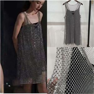 Crystal Beading Shiny Tank Dresses Women Sexy 2024 Hollow Out Diamonds Long Tees Foder Shiny Crystal Dresses FZ2405223