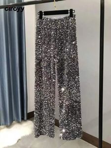 Pantaloni Y2K Circyy Donna elastiche paillettes alla vita pantaloni larghi lucidi luminosi femminile dritta femminile 2024 Fashion 240522
